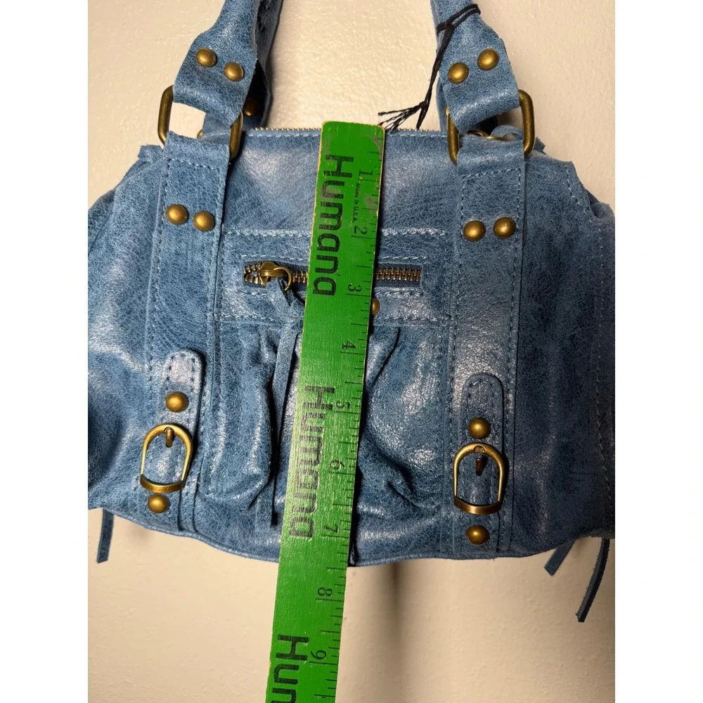 Gave Lux Le City Mini Blue Leather Satchel Handbag Made in Italy Crossbody